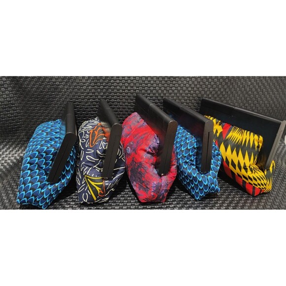 Midnight Botanical Wood Frame Multicolor Ankara Clutch Purse Bag - Picture 7 of 8